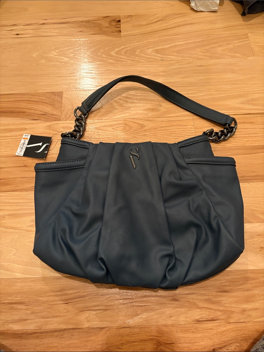 Simply Vera Vera Wang Slate Blue Pleated Shoulder Bag with Chain Strap